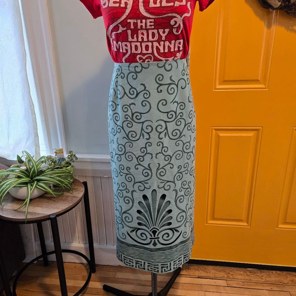 Women's Hearts of Palm Maxi Skirt, Size 14, Batik Print Abstract Blue Teal Print